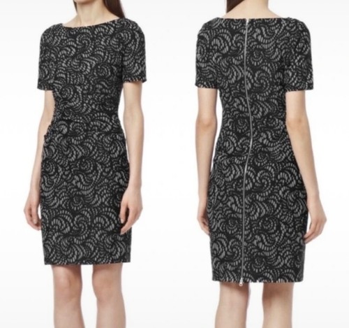 Reiss Lace Shift Bodycon Dress Black Grey Ruched Lined Party Office Formal 10 - Picture 7 of 7
