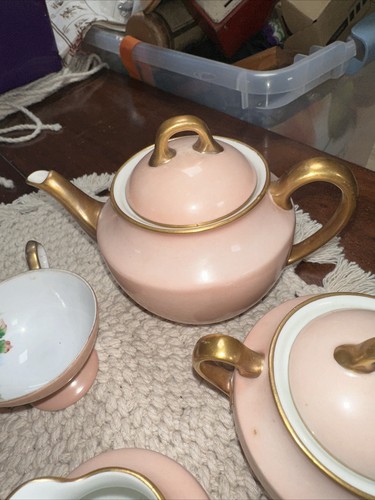 RARE VINTAGE RICHARD GINORI TEA Demitasse SET Pink Gold Creamer Sugar Teapot B5 - Picture 5 of 16