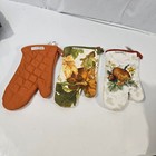 Williams Sonoma Fall Oven Mitt Lot of 3 Pumpkin Botanical Rust Cotton NWT