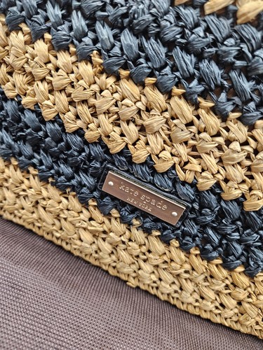 Kate Spade Woven Bee Straw Rollins Street Maise Stripe Bow Handbag - Picture 3 of 15