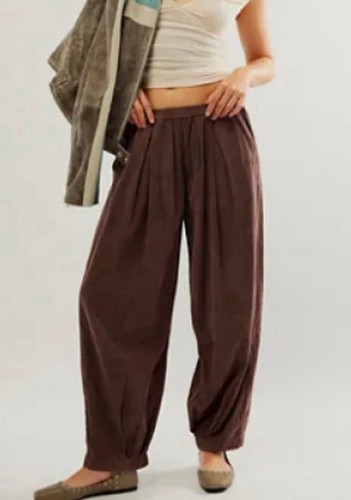 Free People To The Sky Cord Parachute Slouchy Trousers Brown Size Medium Boho