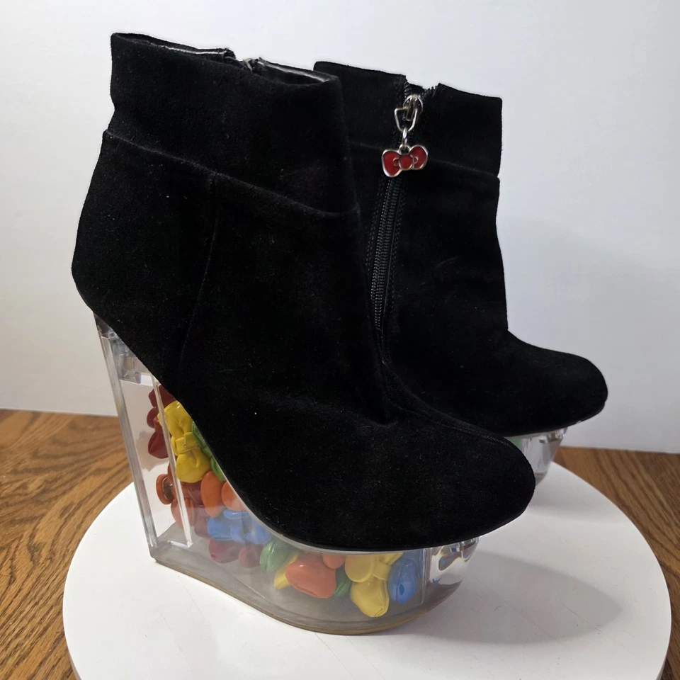 Hello Kitty x Jeffrey Campbell Icy Platform Ankle Boots 7 Black w/Bows in Heels - Image 2 of 4