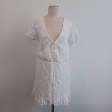 Urban Outfitters Dress Women M White A Line V Neck Cotton Pintuck Lace Boho NWT