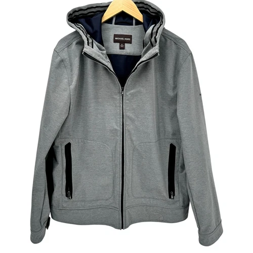Giacca Michael Kors uomo XL grigio blu full zip softshell con cappuccio Gorpcore outdoor