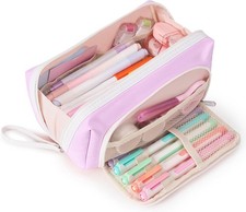 Sooez Big Capacity Pencil Case, Extra Large Pouch with Zipper Pink