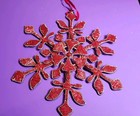 Large 8" x 8" Handmade Wire & Red Beaded Snowflake Christmas Ornament