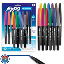 EXPO Wet Erase Markers, Semi-Permanent Markers, Assorted, Ultra Fine Tip, 12 