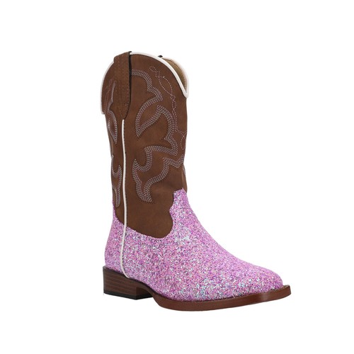 Roper Glitter Blast Embroidered Square Toe Cowboy Youth Girls Purple Casual Boo - Picture 2 of 5