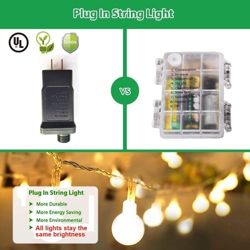 Globe String Lights 49 Feet 100 led,8 49.2ft string lights plug in, White - Picture 4 of 9