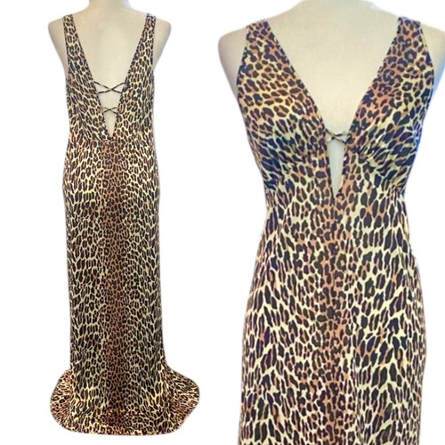 Maxi Vestido Sin Mangas Vintage Vanity Fair Nylon Sedoso Leopardo Estampado Animal Años 70 M - Imagen 1 de 11