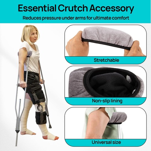 4 Pcs Crutches Padding, Grey Crutch Pads for Armpits and Hand Grips, Comforta... - Picture 3 of 7