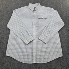 Duluth Trading Co Mens L Blue Plaid Long Sleeve Relaxed Fit Button Down Shirt