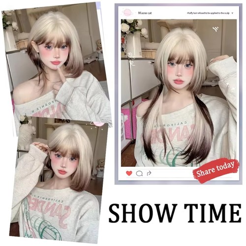 Harajuku Layered Long Straight Hair Jellyfish Head Hime Cut Wig Daily Wear - Picture 9 of 12