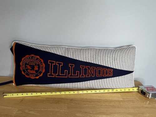 VTG Felt Pennant University of Illinois Illini Pillow Blue Ticking Stripe Lumber - Picture 16 of 24