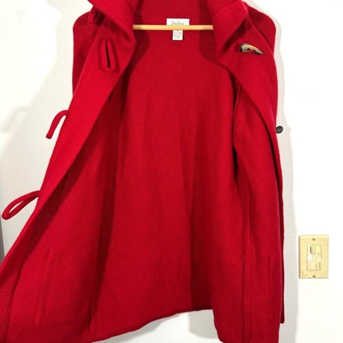 NWT Neiman Marcus Cashmere Red Knit Toggle Front Sweater Jacket - Picture 2 of 7