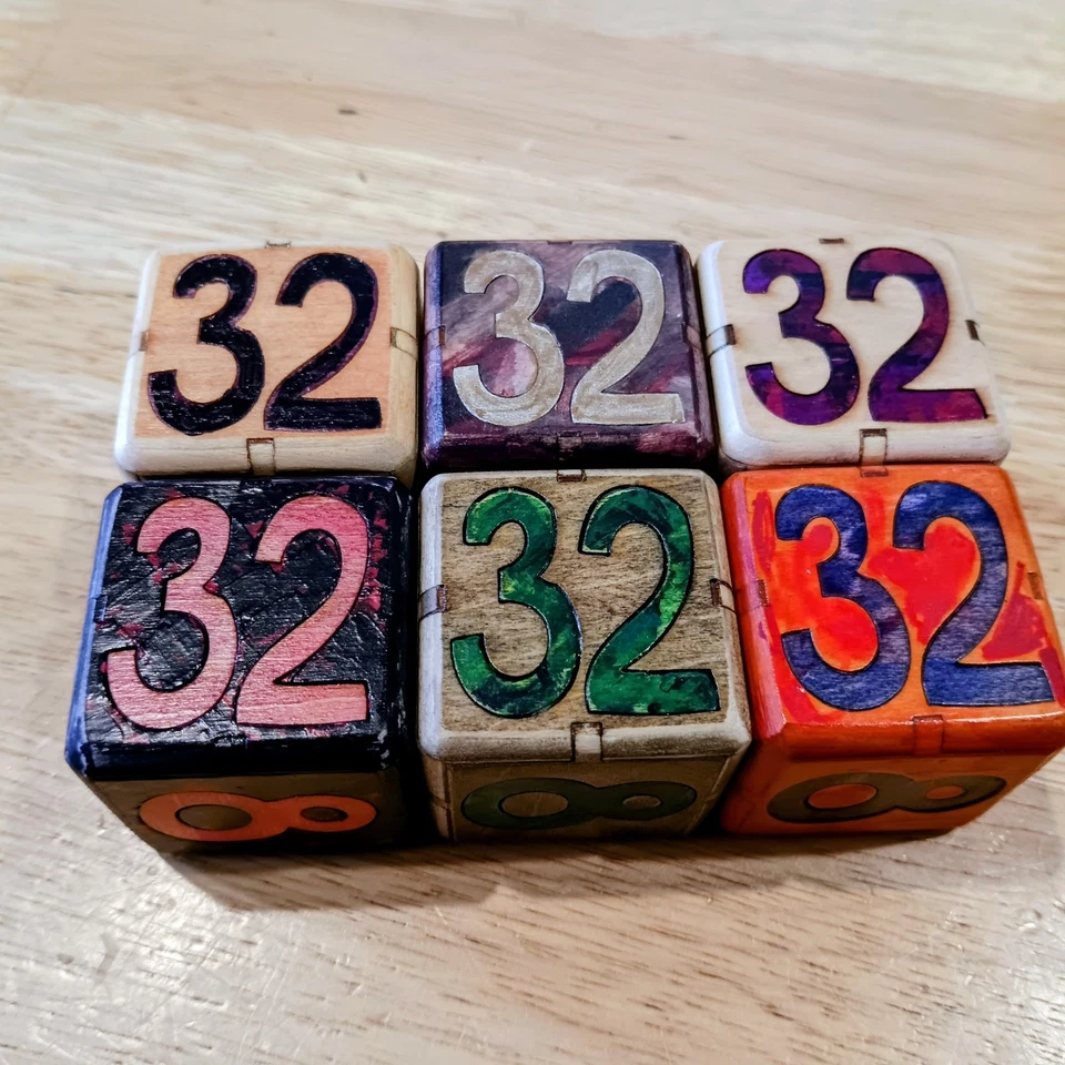 Lote de 6 cubos dobles artísticos de madera de 1 3/8 pulgadas, ¡muy bonitos! Foto 2 de 4