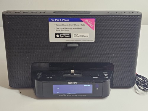 Sony ICF-DS15iPN iPhone iPod Dock FM Radio Alarm Clock Tested Working Remote - Picture 1 of 13