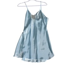Vintage Delicates Pastel Blue Liquid Satin Lace Slip Dress Medium Coquette