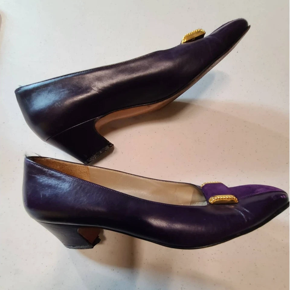 Zapatos de salón vintage de cuero púrpura Salvatore Ferragamo 6 AAAA extra estrechos *LEER* Foto 4 de 4