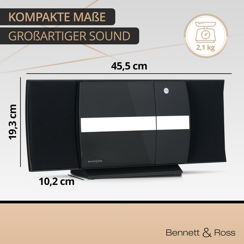 Edle Design Vertikal HiFi Stereoanlage in Schwarz mit CD-Fach, Radio & USB-Slot - Bild 3 von 8