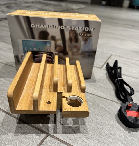 6 Ports USB Charging Station RX-1901 Bamboo Holders Phone Smart Watch Earbuds - Photo 5 sur 8