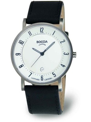 Boccia Titanium 3533-03 Herrenuhr Lederarmband schwarz