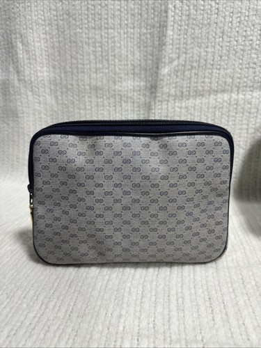 Vintage Gucci Italy Navy Monogram Blue Clutch Bag STUNNING! ✨ - Picture 6 of 19