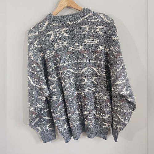 Vintage Damon Grandpa Sweater Mens L USA Made 100% Cotton Gray Geometric Knit - Picture 9 of 9