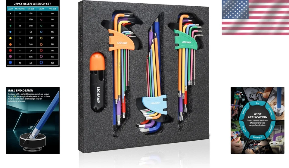 Premium 27-Piece Chrome Vanadium Allen & Torx Key Set - Easy Grip Design - Image 2 of 4