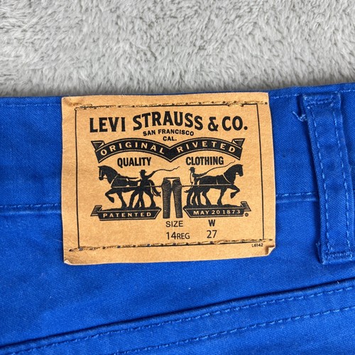 Levi's Slim Fit Chino Shorts Youth Boys Size 14 Waist 27'' Blue Pull On Flat EUC - Picture 8 of 11