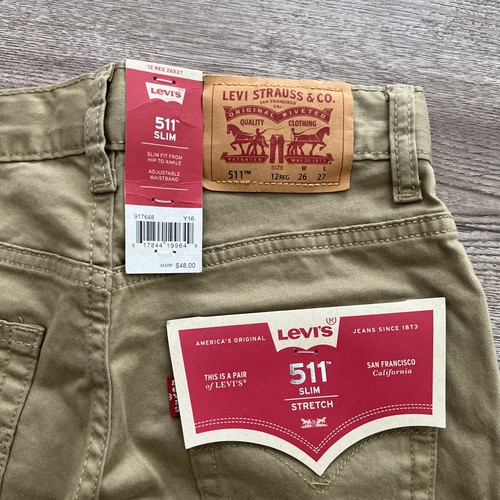 Levis 511 Slim Jeans Boys 12 Brown Stretch Twill New - Picture 15 of 18