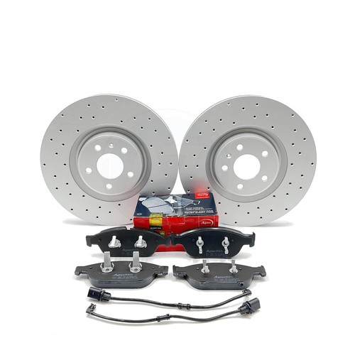 FOR AUDI A6 3.0 BiTDI C7 CROSS DRILLED FRONT BRAKE DISCS APEC PADS SENSOR 356mm - Picture 1 of 10