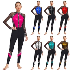 Women Jumpsuit Full Body Bodysuit Playsuit Dancewear Sparkling Mesh Ballet
