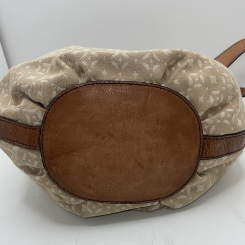FOSSIL Vintage Tan Canvas Leather Shoulder Drawstring Bucket Bag ZB4960 - Picture 11 of 13