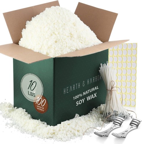 Natural Soy Wax for Candle Making 10 lbs Bulk Soy Wax Flakes w/ 100 Cotton Wicks - Picture 9 of 9