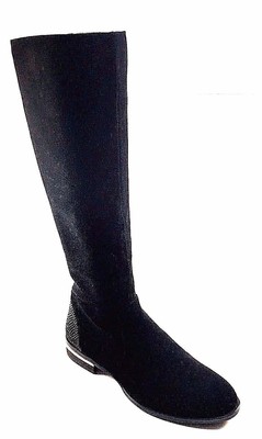 knee high black suede boots low heel