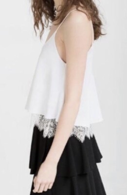 zara 2366/840/251 Solid White Lace Trim Scoop Neck Tank Top