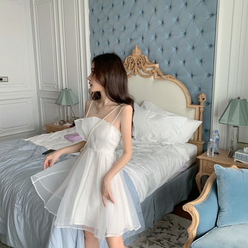 Damen Mädchen Netz Tüll Fee Kleid Schulterfrei Plissee Camisole Kleid Süß Sexy - Bild 7 von 14