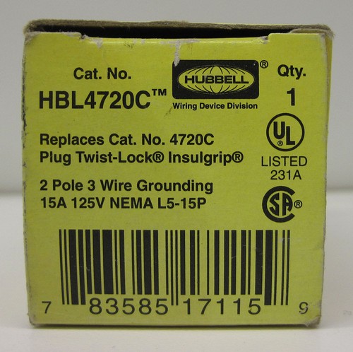 Enchufe de bloqueo giratorio Hubbell HBL4720C, 2 polos, conexión a tierra de 3 cables, 15A, 125V - Imagen 5 de 6