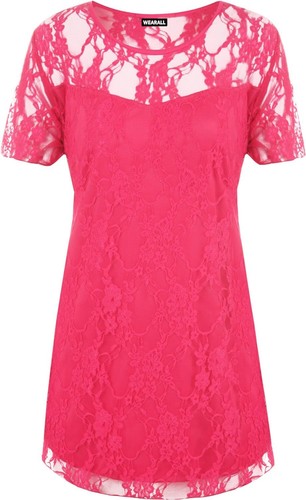 New Ladies Lace Lined Top Womens Plus Size Stretch Short Sleeve Top - Picture 14 of 40