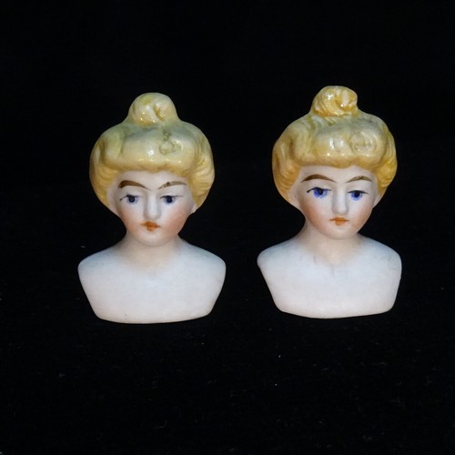 Antique miniature dollhouse doll head siblings twins bisque porcelain c 1890 vtg - Picture 3 of 6