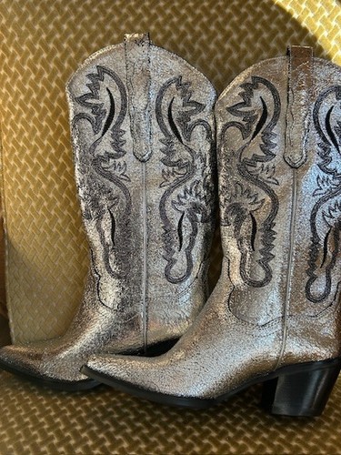 Free People Jeffrey Campbell Dagget Silver Crackle Leather Western Boot NEW 8 - Picture 16 of 24