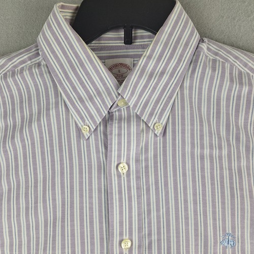 Brooks Brothers Button Down Shirts Mens Large White Purple Long Sleeve Supima - Picture 2 of 11
