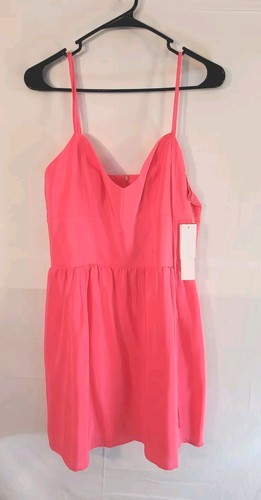 *Amanda Uprichard Women's Large Silk Mini Flueo Pink Fitted Strappy New Tags - Picture 4 of 6