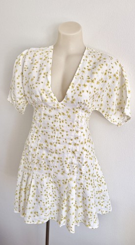 Bec & Bridge White Wild Daisy Mini DressBalloon Sleeves AU6-XS 100%Linen Sexy - Picture 9 of 12