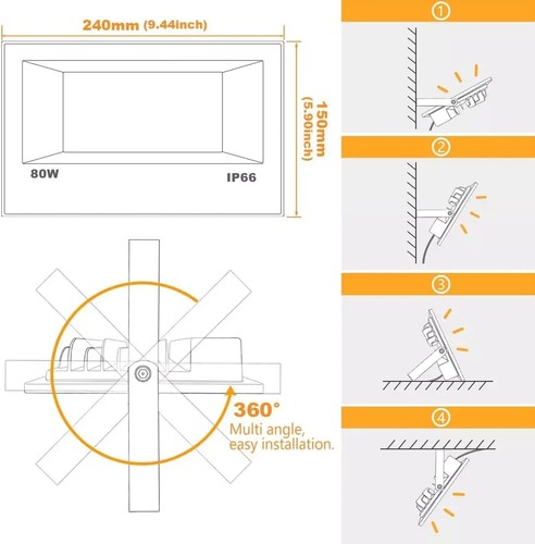 LED Floodlight 800W Equivalent 8000LM, Smart RGB Flood Lights Outdoor with APP C - Picture 6 of 10