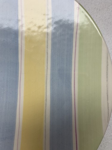 CRATE & BARREL Sanibel 11” Plate White W/BLUE YELLOW & GREEN Stripes-7 Available - Picture 2 of 6