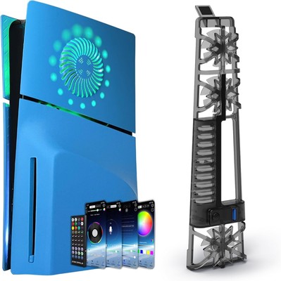 Plates for PS5(model Slim) Cover with Vents + RGB LED Light & Cooling Fan Bundle