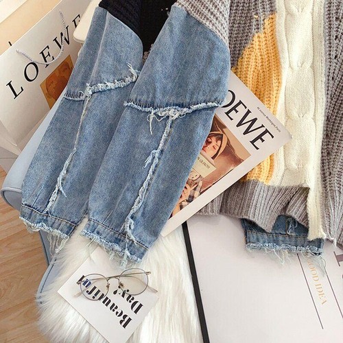 Damen Winter Rundhals Langarm Denim Lumpen Pullover Strickbluse Grau - Bild 12 von 20