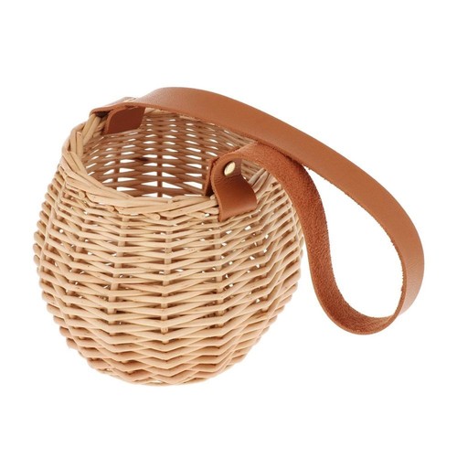Woven Plant Storage Basket Wicker Hanging Basket Planter With Leather Handle - Picture 2 of 9
